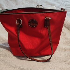 Dooney & Bourke Red and Brown Leather Tote with Structured Design